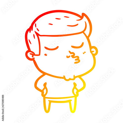 warm gradient line drawing cartoon model guy pouting