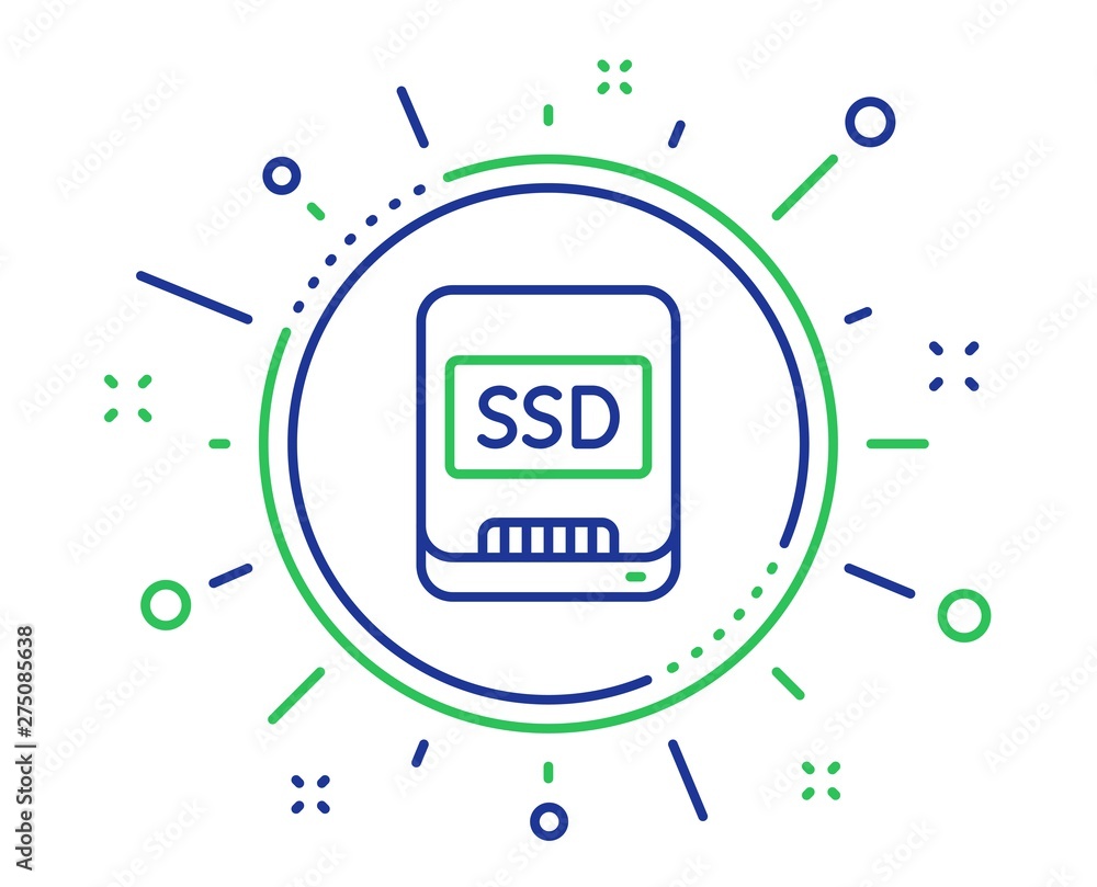 Fototapeta premium Ssd line icon. Computer memory component sign. Data storage symbol. Quality design elements. Technology ssd button. Editable stroke. Vector