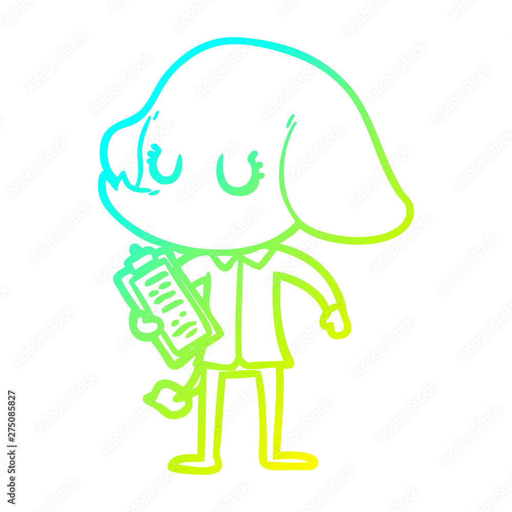 Fototapeta premium cold gradient line drawing cute cartoon elephant