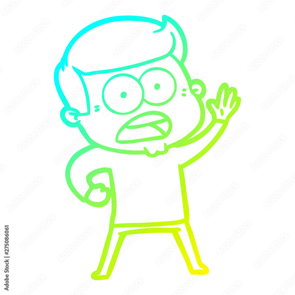 cold gradient line drawing cartoon shocked man