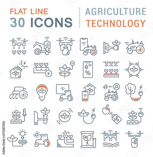 Set Vector Line Icons of Agriculture Technology