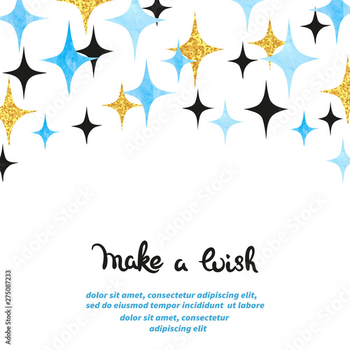 Abstract vector celebration background with blue watercolor starburst.