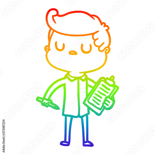 rainbow gradient line drawing cartoon aloof man