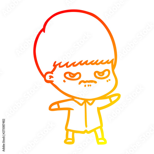warm gradient line drawing annoyed cartoon boy