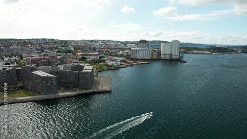 Amazing Aerial of Norwegian Fjord Coastline and Modern Stavanger City Oil Capital Of Norway photo