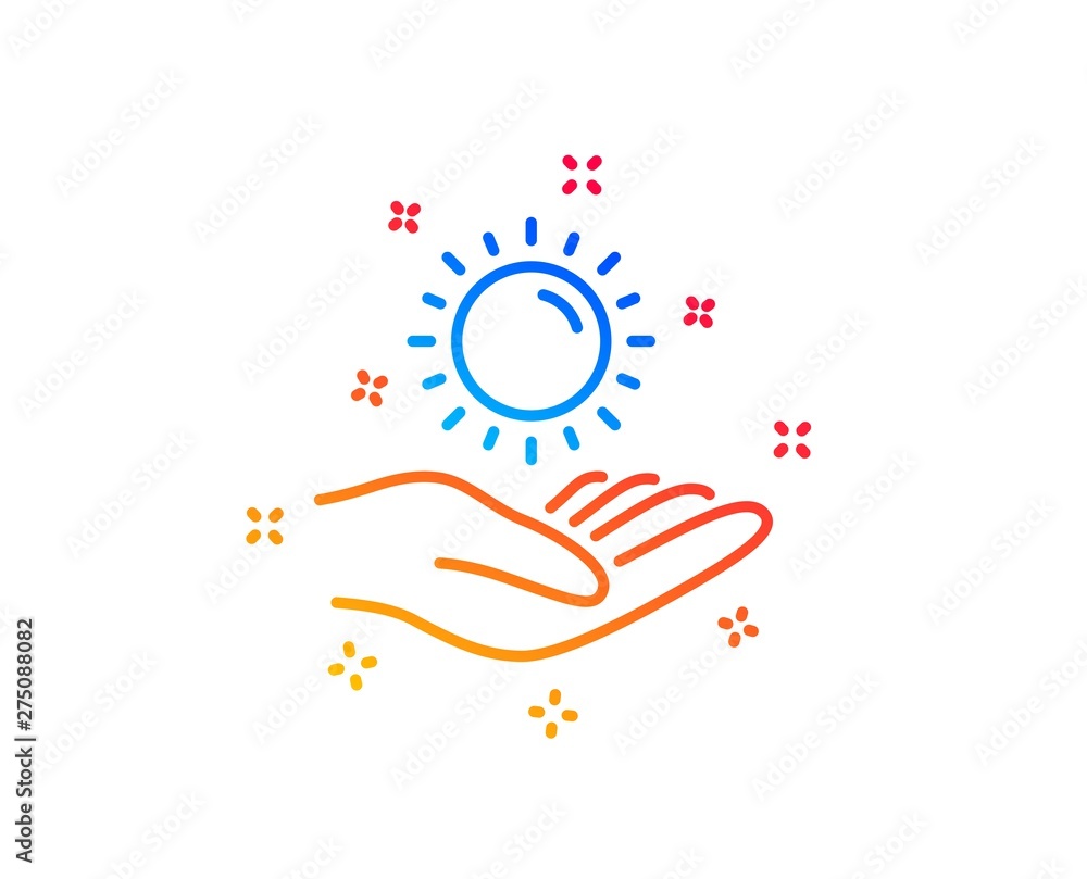 Sun protection line icon. Skin care sign. Gradient design elements. Linear sun protection icon. Random shapes. Vector