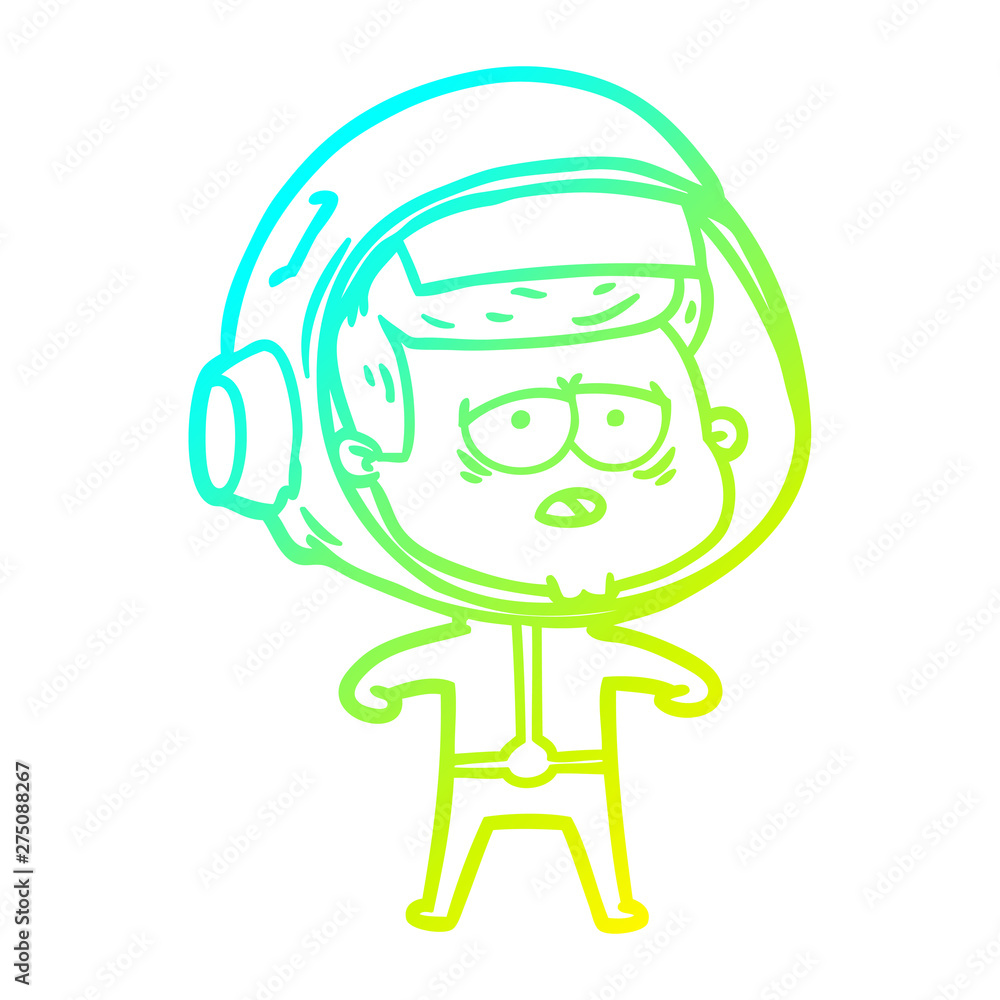 cold gradient line drawing cartoon tired astronaut