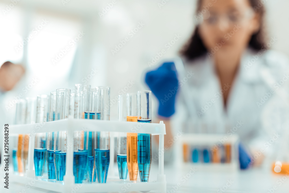 Selective focus of new experimental vaccine in the test tube Selective focus of new experimental vaccine in the test tube