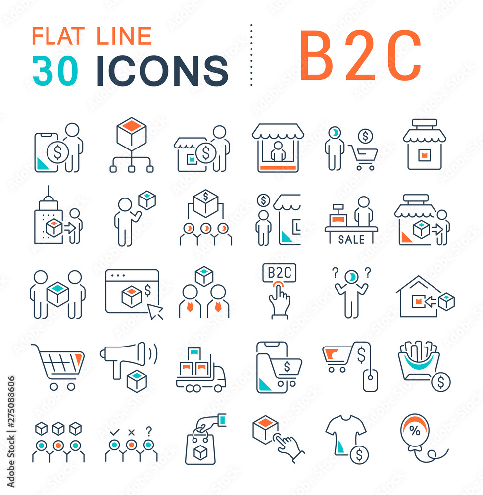 Set Vector Line Icons of B2C Set Vector Line Icons of B2C