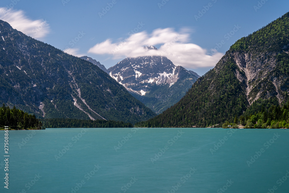 lake plansee in austrian alps, tyrol, austria lake plansee in austrian alps, tyrol, austria