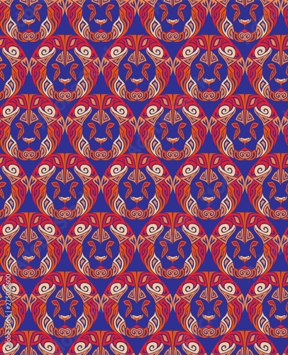 strict seamless pattern with the image of the lion's muzzle