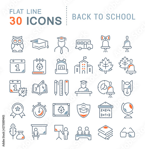 Set Vector Line Icons of Back to School