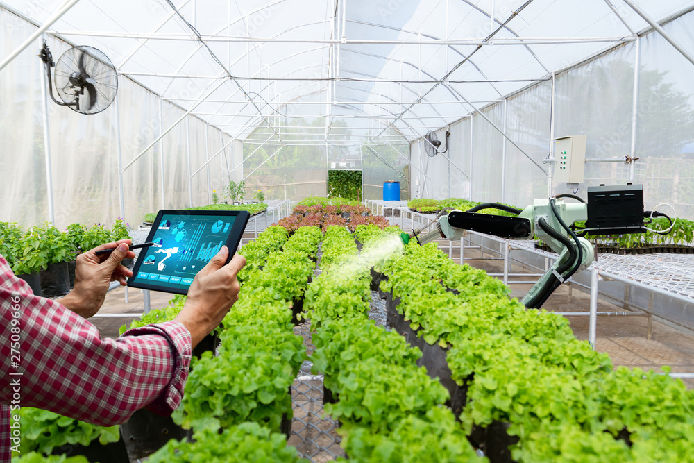 Automatic agricultural technology robot arm watering plants tree