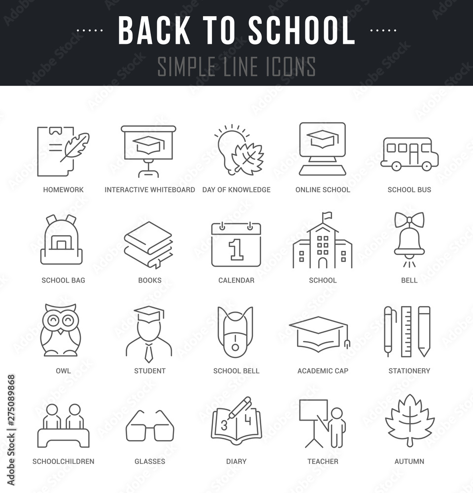 Set Vector Line Icons of Back to School Set Vector Line Icons of Back to School