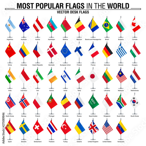 Collection of desk flags, most popular world flags