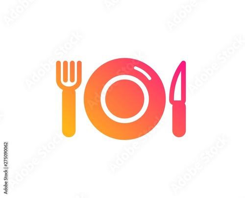 Food icon. Restaurant sign. Fork, knife and plate symbol. Classic flat style. Gradient food icon. Vector