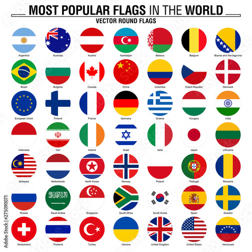 Collection of round flags, most popular world flags