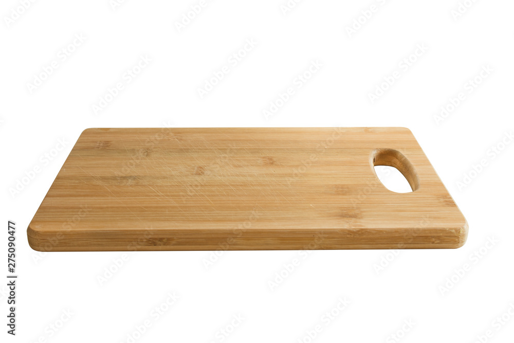 Wooden kitchen cutting board isolated on white background. Bamboo cutting board.