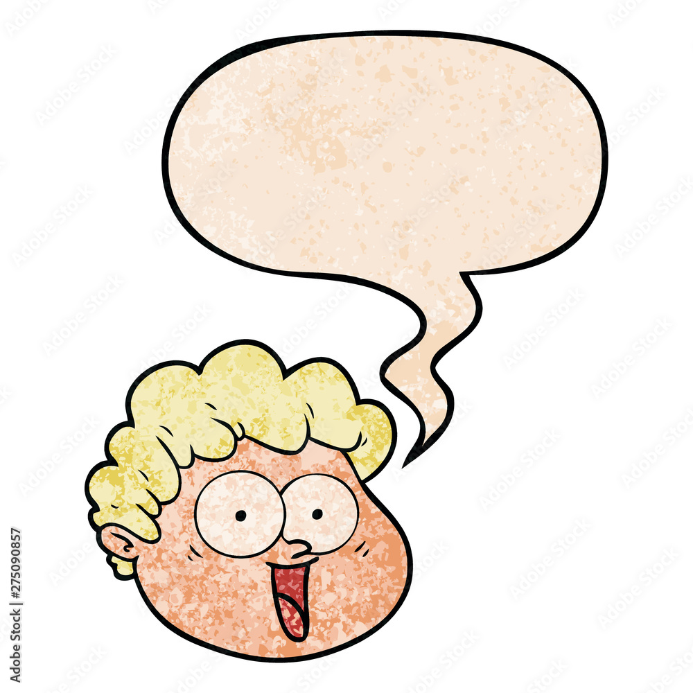 cartoon male face and speech bubble in retro texture style cartoon male face and speech bubble in retro texture style
