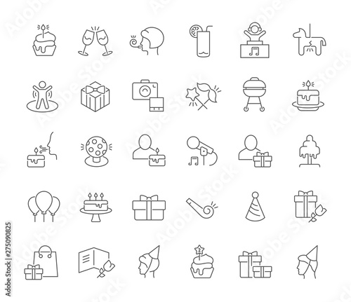 Set Vector Line Icons of Birthday