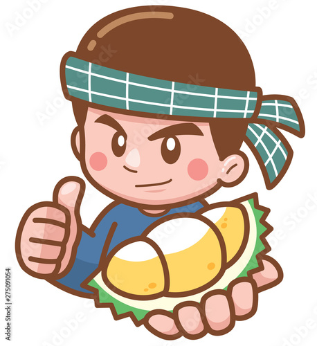 Vector illustration of Cartoon Durian seller presenting