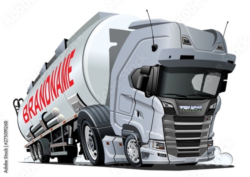 Cartoon semi tanker truck isolated on white background