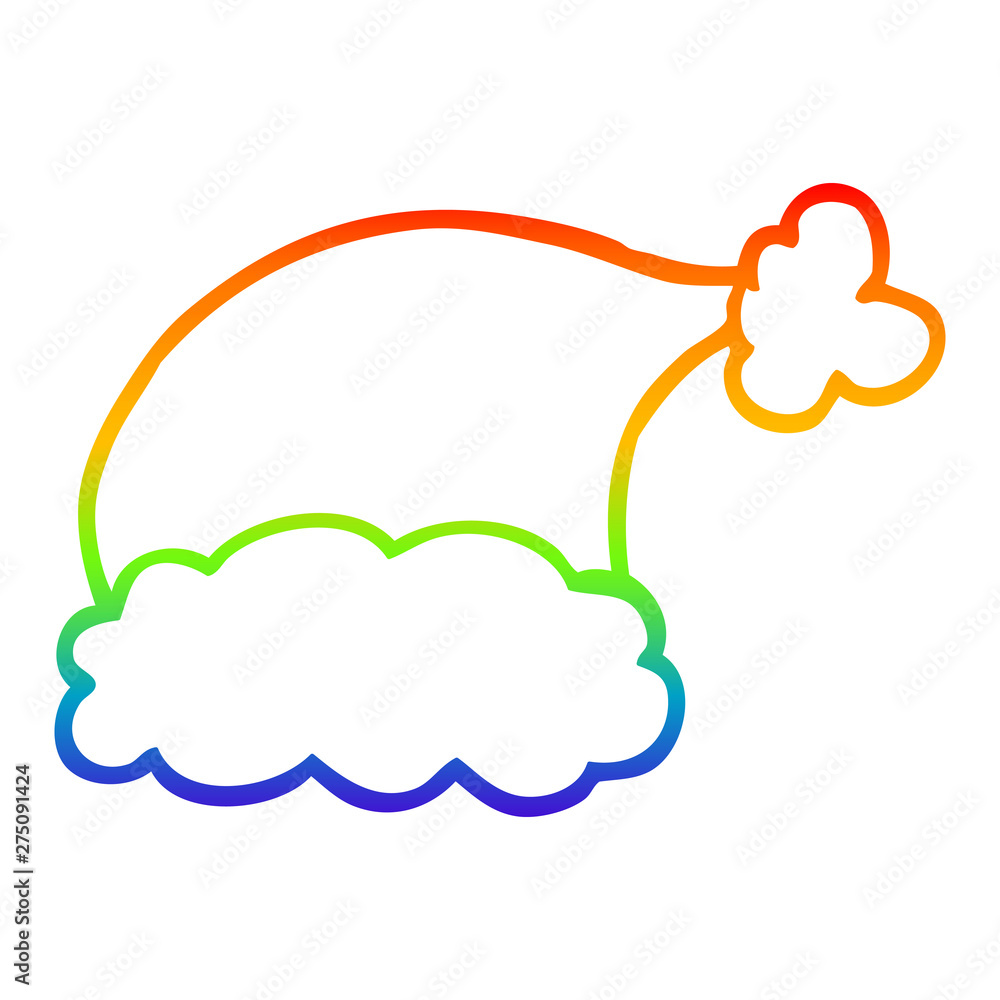 rainbow gradient line drawing cartoon santa hat