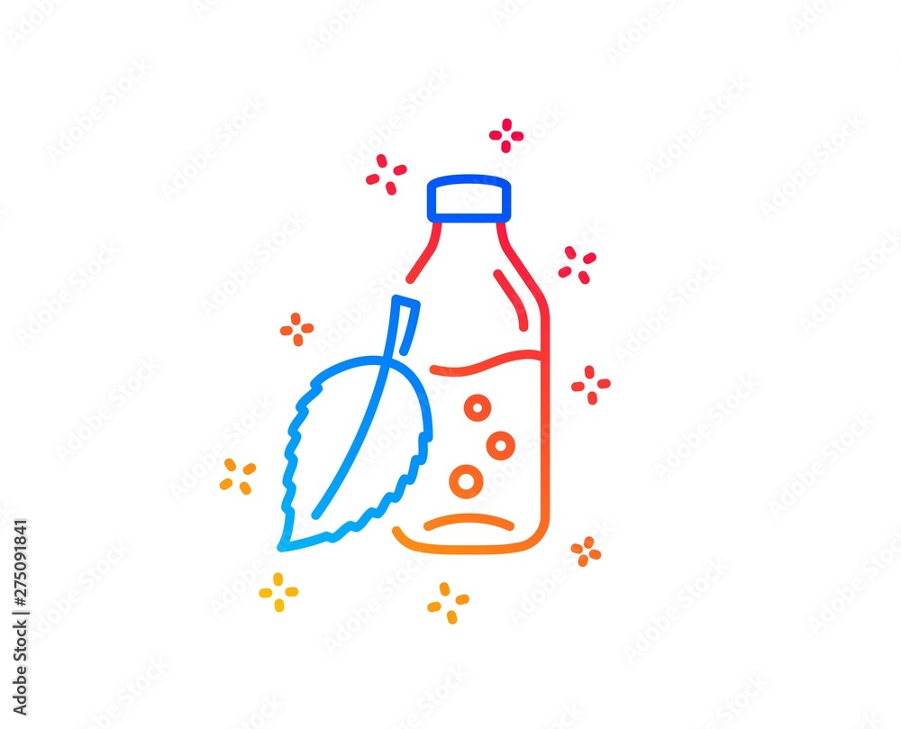 Water bottle line icon. Soda aqua drink sign. Mint leaf symbol. Gradient design elements. Linear water bottle icon. Random shapes. Vector Water bottle line icon. Soda aqua drink sign. Mint leaf symbol. Gradient design elements. Linear water bottle icon. Random shapes. Vector