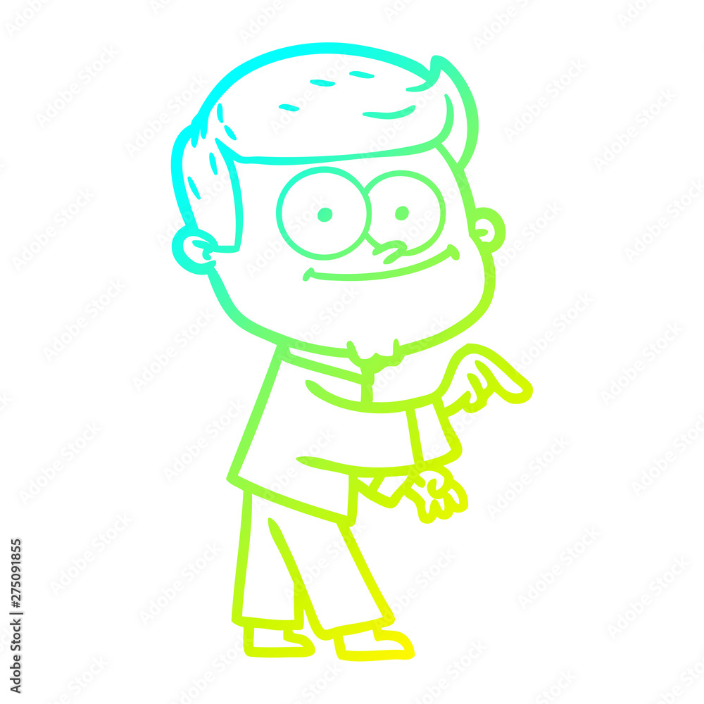 cold gradient line drawing cartoon happy man