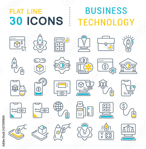 Set Vector Line Icons of Business Technology