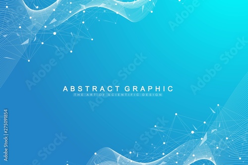 Geometric graphic background molecule and communication. Connected lines with dots. Minimalism chaotic illustration background. Concept of the science, chemistry, biology, medicine, technology vector