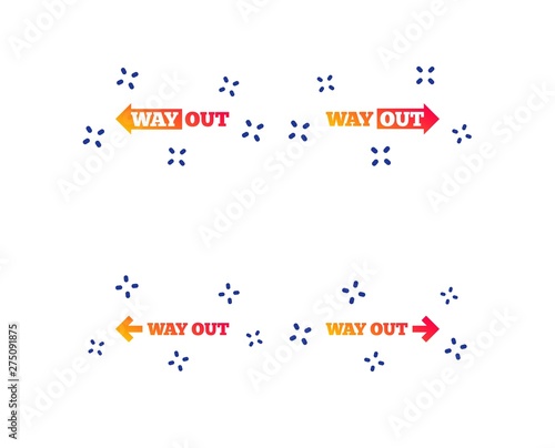 Way out icons. Left and right arrows symbols. Direction signs in the subway. Random dynamic shapes. Gradient wayout icon. Vector