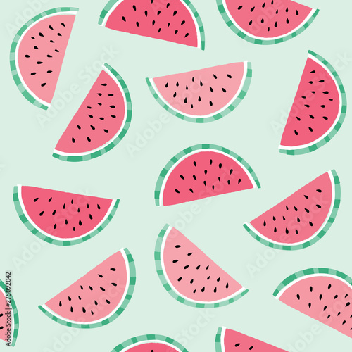 Seamless watermelon pattern. Summer vector background with watermelon slices. 