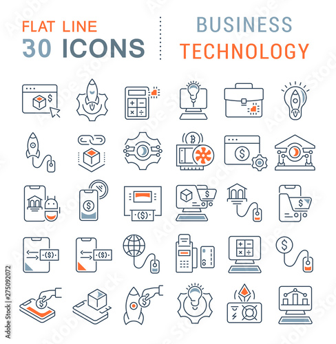 Set Vector Line Icons of Business Technology