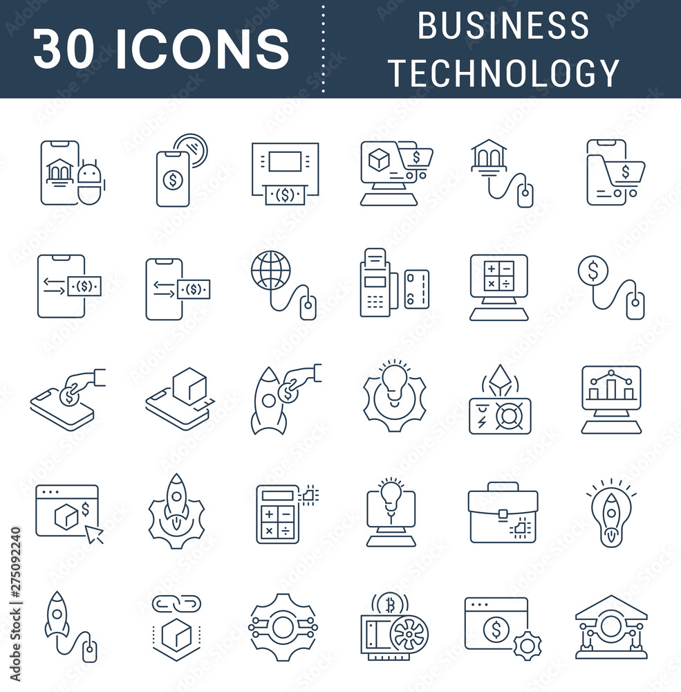 Set Vector Line Icons of Business Technology