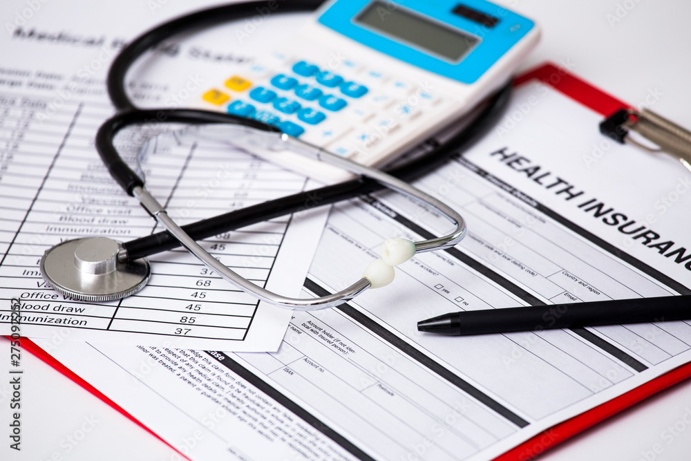 Health care costs. Stethoscope and calculator symbol for health care costs or medical insurance Health care costs. Stethoscope and calculator symbol for health care costs or medical insurance