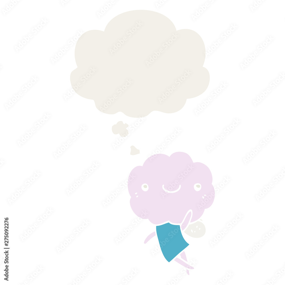 cute cloud head creature and thought bubble in retro style cute cloud head creature and thought bubble in retro style