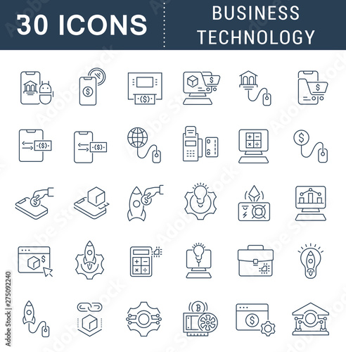 Fototapeta Naklejka Na Ścianę i Meble -  Set Vector Line Icons of Business Technology