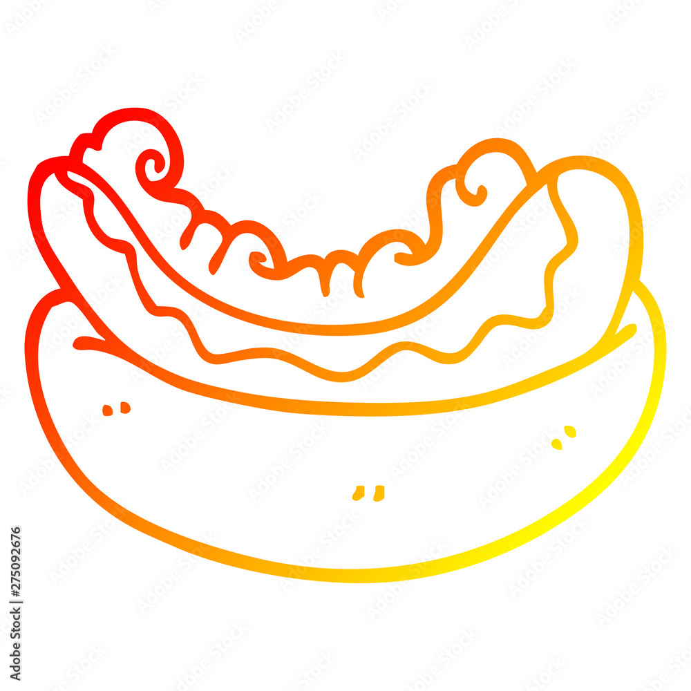 warm gradient line drawing cartoon hotdog in a bun warm gradient line drawing cartoon hotdog in a bun