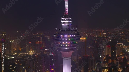 kuala lumpur city downtown night time illumination famous tower view point aerial panorama 4k malayisa photo