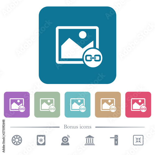 Link image flat icons on color rounded square backgrounds