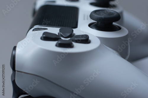 Close up macro veiw of buttons controller. Video game console.