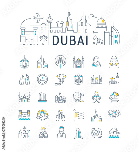 Linear Illustration of Dubai with Icons