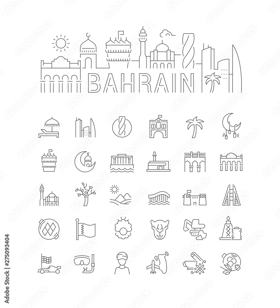 Linear Illustration of Bahrain with Icons