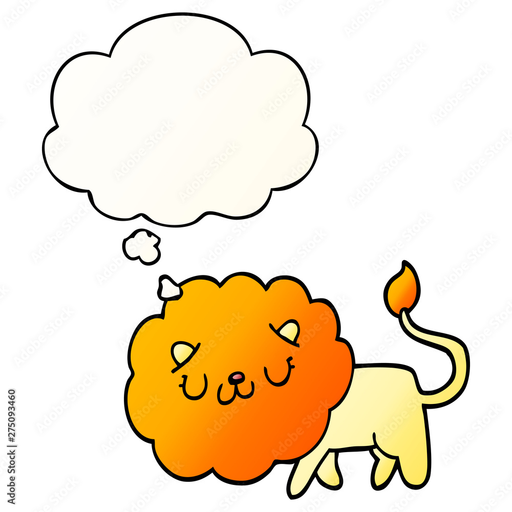 cartoon lion and thought bubble in smooth gradient style cartoon lion and thought bubble in smooth gradient style
