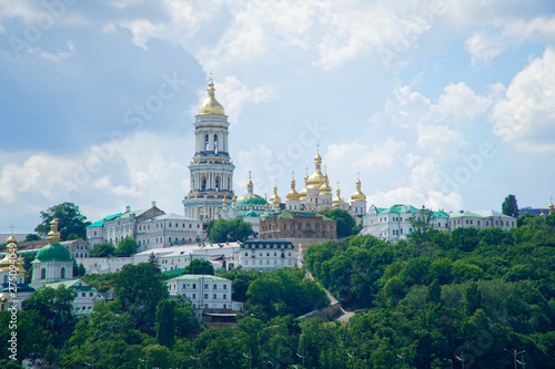 Kyiv cityscape with with Kiev Pechersk Lavra monastery and the Motherland Monument, Ukraine. Kiev Pechersk Lavra or the Kiev Monastery of the Caves.