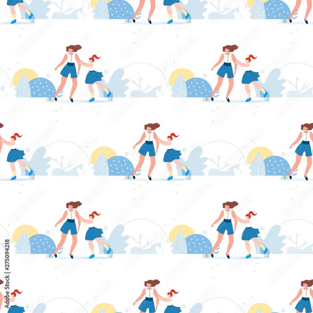 Seamless Pattern with Happy Mother and Daughter Seamless Pattern with Happy Mother and Daughter
