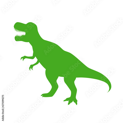 Dinosaur T-Rex vector silhouette. Roaring green tyrannosaurus silhouette isolated © chereliss