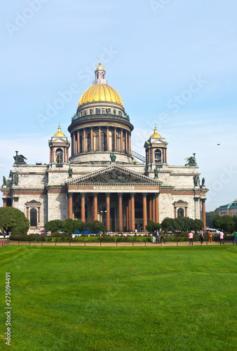Saint Petersburg. The main landmark of the city of St. Isaac's Cathedral on a summer morning. A popular place for tourists from different countries. Beautiful cityscape