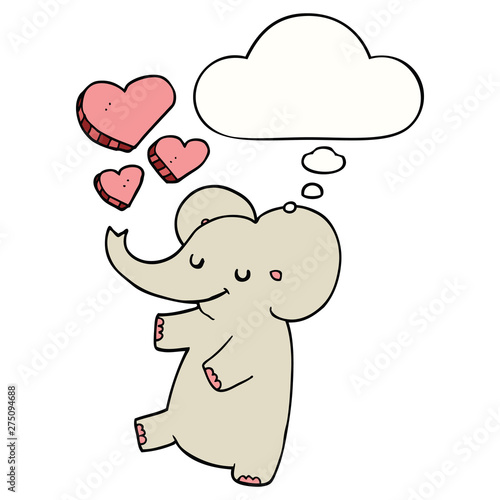 cartoon elephant with love hearts and thought bubble